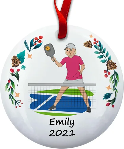 Vista 13 de Regalo de pickleball – Regalo de jugador de pickleball para hombres – Papá Abuelo Entrenador – Adorno de árbol de Navidad