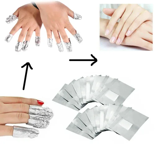 Vista 3 de 200 piezas de envoltorios de papel de aluminio para quitar esmalte de uñas con almohadillas de algodón, gel para uñas, herramienta de remoción