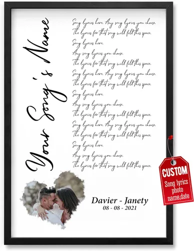 Vista 40 de H-DEWALL Póster personalizado de letras de canciones, regalo de boda único para parejas, personaliza con tus propias fotos, nombres y fecha, sin