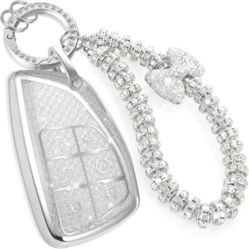 Vista 35 de para llavero de Cadillac con funda de TPU con superficie granulada y cuerda trenzada metálica, funda de llavero mejorada para 2020 en adelante CT4