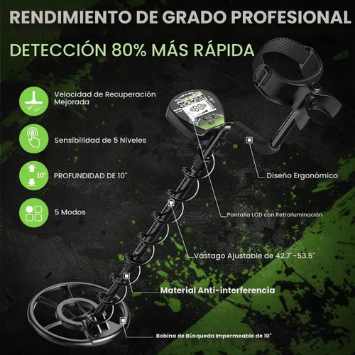 Vista 4 de DR.ÖTEK Detector de metales para adultos, impermeable, kit de detector de oro profesional con mayor precisión, bobina IP68 de 10 pulgadas, 5 modos