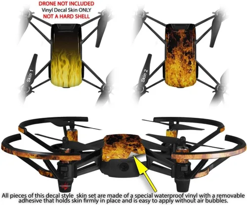 Vista 2 de Skin Decal Wrap 2 Pack para DJI Ryze Tello Drone Fire Yellow Drone No Incluido