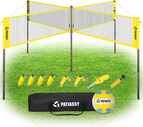 Vista 10 de 4 Square Volleyball Game Set, 4 Way Net System with 16FT & 32FT Court, Adjustable Height Backyard Badminton Combo, Portable Outdoor Kit with Ball