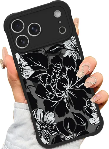Vista 11 de AIGOMARA Magnetic Case for iPhone 16 Pro, Striped Floral - Black Black - Striped Floral