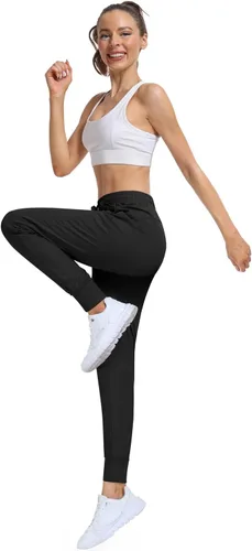 Vista 4 de UEU Pantalones deportivos para mujer, con cordón, para correr, entrenamiento, gimnasio, yoga, pantalones deportivos con bolsillos