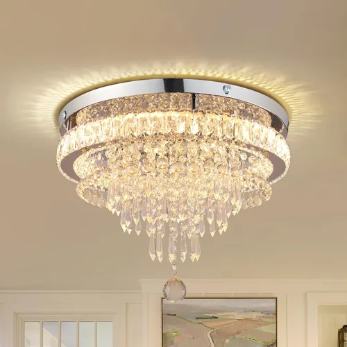 Vista 9 de FRIXCHUR Candelabros de Cristal Lámpara de Techo LED con Control Remoto Montaje Empotrado Grande Lámpara de Techo Colgante para Sala de Estar