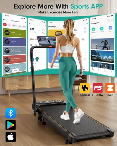 Vista 8 de Caminadora plegable con 12% de inclinación, caminadora plegable 6 en 1 con barra de mango para el hogar y la oficina, caminadoras debajo
