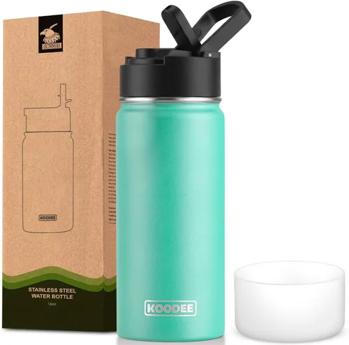 Vista 77 de koodee Botella de agua para niños, botella de agua de acero inoxidable de 12 onzas con aislamiento al vacío para la escuela, botella de agua de boca