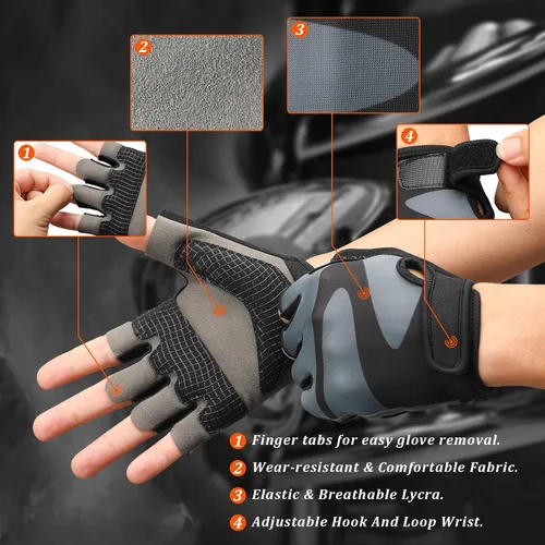 Vista 7 de OZERO Guantes de ciclismo para hombre Guantes de ciclismo transpirables de gel, guantes de montaña y carretera, guantes de bicicleta antideslizantes