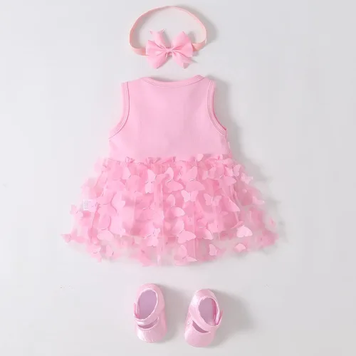 Vista 3 de Niyage Conjunto de mameluco de vestido con flores para bebé, traje de fiesta con tutú para bebé