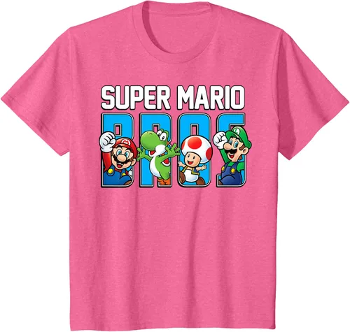 Vista 54 de Super Mario Bros Characters Letter Fill Graphic T-Shirt Camiseta, Negro