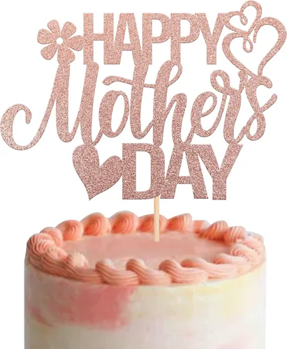 Vista 8 de Rsstarxi 1 paquete de decoración para pastel con flores de purpurina con doble corazón Love Mom Best Mom Best Mom Cake Pick Decoraciones para feliz