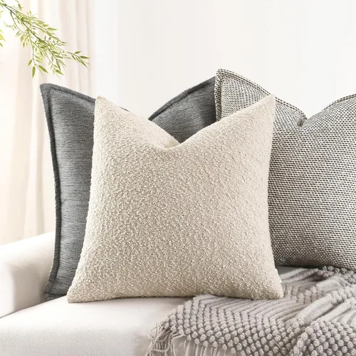 Vista 5 de Fundas de cojín decorativas de bouclé para sofá, juego de 2, 16 x 16 pulgadas, beige