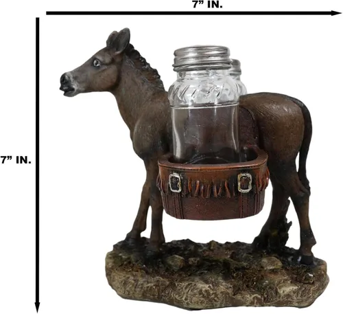 Vista 6 de Ebros Gift Western Country Farm Mule Donkey Ass Carrying Saddlebags Figurine Salt Pepper Shakers Holder Decoración De Animales De Trabajo Caballos