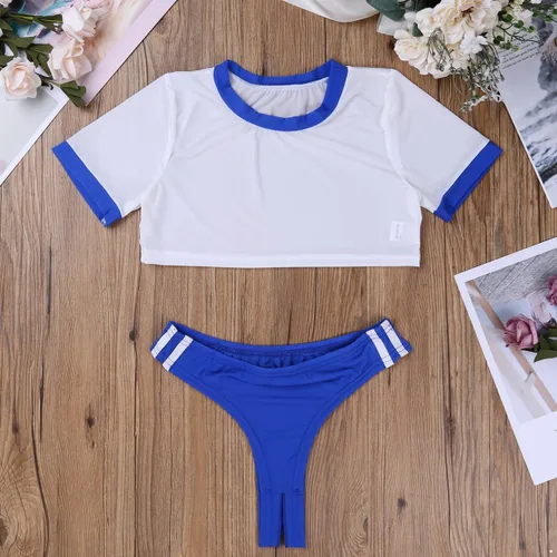 Vista 5 de MSemis Disfraz de anime para mujeres y niñas, uniforme de colegiala japonesa, conjunto de lencería Azul