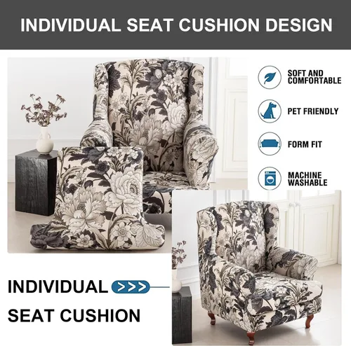 Vista 6 de Eco-Ancheng Fundas para silla con respaldo de ala, 2 piezas, fundas elásticas para silla con respaldo de ala, fundas para sillón con respaldo