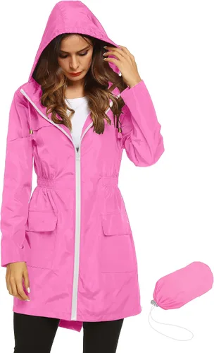 Vista 25 de LOMON Chaqueta ligera impermeable con capucha para mujer, para exteriores