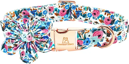 Vista 8 de Collar de perro Lionheart Glory, collar de perro rosa con flor, lindo collar para mascotas con patrón floral ajustable para perros pequeños Rosado