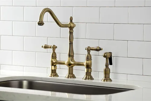 Vista 4 de Kingston Brass KS1273ALBS Heritage - Grifo de puente de cocina de 8 pulgadas con rociador de latón, latón antiguo