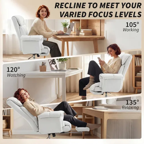 Vista 7 de HOMCOM Silla de oficina ejecutiva cómoda con reposapiés, silla giratoria reclinable de escritorio para computadora con respaldo alto plegable, cojín