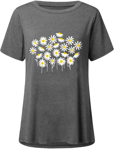 Vista 2 de Blusas para mujer, estilo casual, de manga corta, cuello redondo, con botones, estilo túnica, casual, para mujer