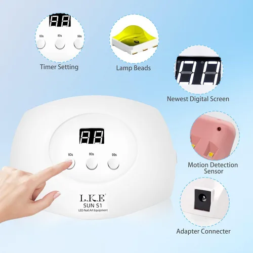 Vista 4 de Lámpara de uñas de gel UV para uñas con 4 temporizadores, lámpara de uñas LED UV profesional con sensor automático para esmalte de uñas de gel