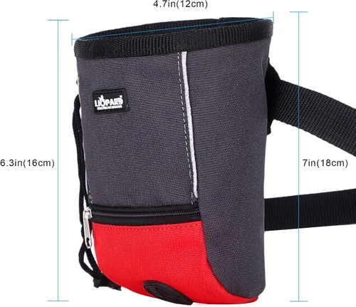 Vista 4 de LIOPARD Bolsa de golosinas para perros, control con una mano, múltiples estilos de uso, apertura inclinada, ideal para pasear y entrenar perros Rojo