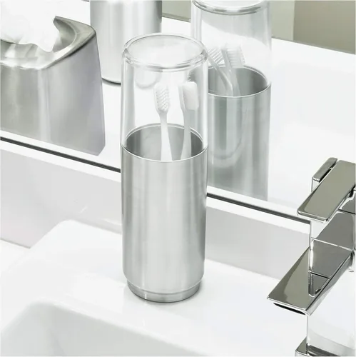 Vista 2 de iDesign Austin - Soporte cubierto de metal para cepillos de dientes, para cepillos regulares y eléctricos en baños de dormitorios universitarios