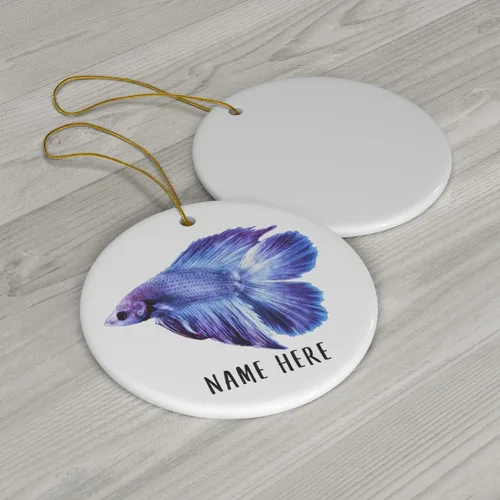 Vista 3 de Nombre personalizado Betta Fish Purple Gifts 2025 Christmas Circle Ceramic Ornaments Circle Ceramic