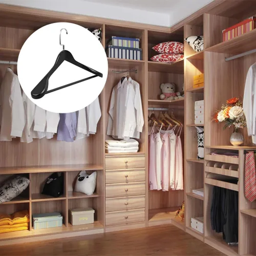 Vista 8 de Hemoton Percha de madera maciza con hombros anchos y gruesos, antideslizante, para almacenamiento de ropa, hogar, dormitorio, armario, organizador