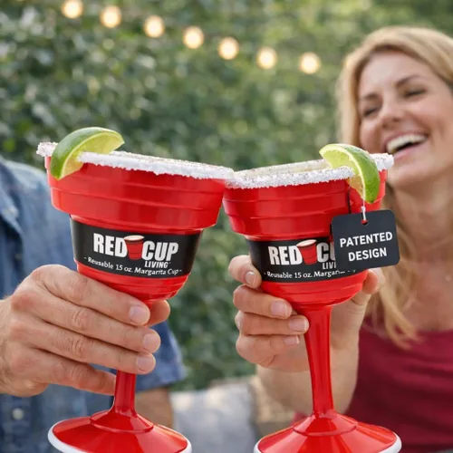Vista 12 de Red Cup Living Vasos de margarita de plástico reutilizables con tallo de 15 onzas, tazas de cóctel inastillables, copas de fiesta duraderas