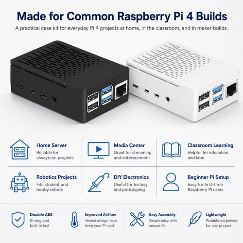 Vista 3 de iUniker Funda para Raspberry Pi 4, carcasa ABS Pi 4 con ventilador de refrigeración, disipador de calor Pi 4, cubierta superior extraíble simple