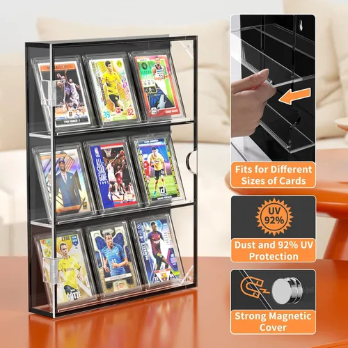 Vista 3 de FEMELI Estuche acrílico para tarjetas de béisbol, marco de tarjetas deportivas de montaje en pared con protección UV, puerta magnética transparente