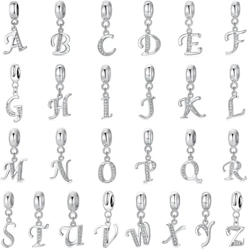 Vista 7 de Abalorio de plata de ley 925 con letras de la A a la Z, dije de letras K, dije de aniversario de Navidad para pulsera de abalorios