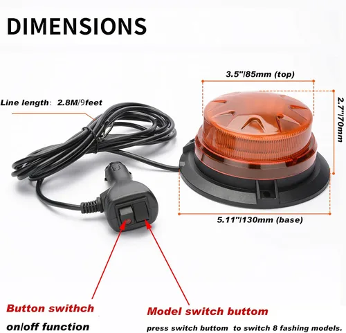 Vista 4 de AUXMOTEC Barra de luces de baliza estroboscópica de emergencia LED ámbar con montaje magnético y 8 modelos de destello, lámparas de señal