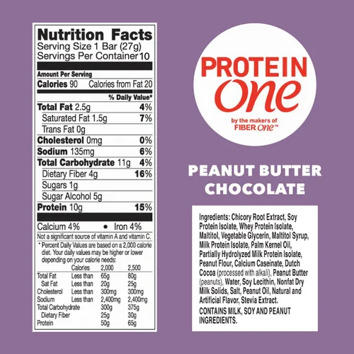 Vista 2 de Protein One Barras de proteína Keto de 90 calorías, chocolate con mantequilla de maní, 10