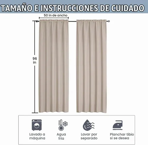 Vista 2 de Cortinas de lino para dormitorio y sala de estar de 96 pulgadas de largo, juego de 2 paneles, con bolsillo para cortinero, filtrado de luz, textura