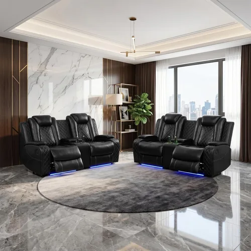 Vista 12 de Juegos de muebles de sala de estar, sofá modular reclinable eléctrico con luces LED, juego de sofá de cuero, sofá reclinable para sala de estar