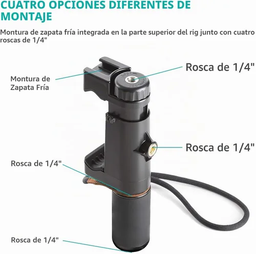 Vista 7 de Movo PR-1 - Soporte de agarre para teléfono inteligente con correa de muñeca, montaje de trípode y soporte de zapata fría para luces y micrófonos
