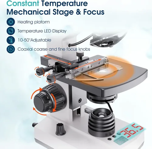 Vista 4 de Microscopios monoculares compuestos de laboratorio con temperatura constante, microscopio de doble visión para adultos estudiantes con aumento