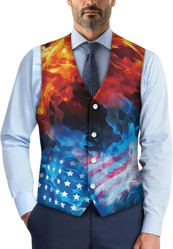 Vista 31 de TODIYADDU Chaleco de cuello en V para hombre, chaquetas de traje sin mangas Maple Leaf