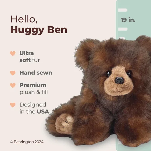 Vista 2 de Bearington Huggy Ben - Oso de peluche de 19 pulgadas, oso suave para abrazar con puf, cuerpo pesado y extremidades flexibles, regalo clásico