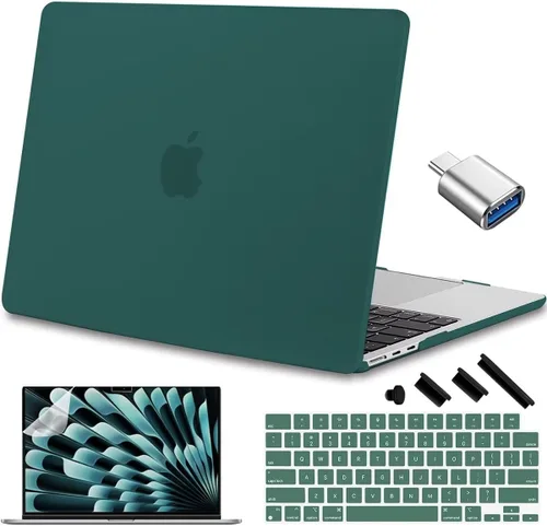 Vista 17 de Compatible con MacBook Air de 15 pulgadas M2 M3 versión 2023 2024, funda rígida de plástico, funda de teclado y protector de pantalla y adaptador