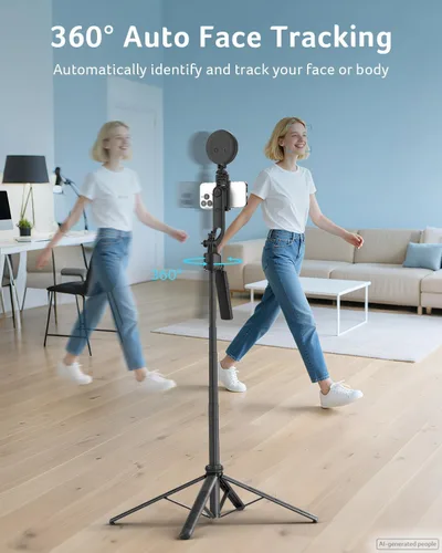 Vista 2 de Acer Gadget - Trípode de seguimiento facial automático para iPhone/teléfono celular/Android/cámara con luz y control remoto, 64 pulgadas, sin