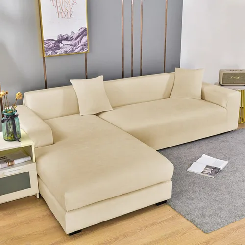 Vista 2 de Fundas de terciopelo para sofá modular, 2 fundas elásticas para sofá en forma de L, antideslizantes, suaves protectores de muebles para sofá Beige