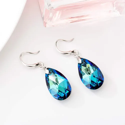 Vista 5 de Aretes de gancho colgantes de lágrima de cristal austriaco para mujer chapados en oro de 14 quilates joyería hipoalergénica Cristal Metal cristal