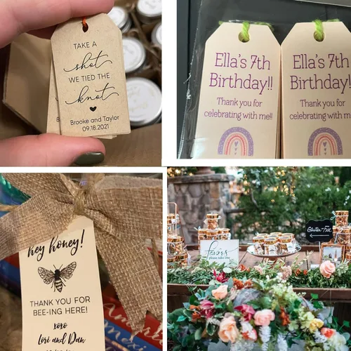 Vista 6 de Paquete de 120 etiquetas de papel y papel kraft personalizadas, etiquetas de regalo, novias personalizadas, etiquetas colgantes para celebración