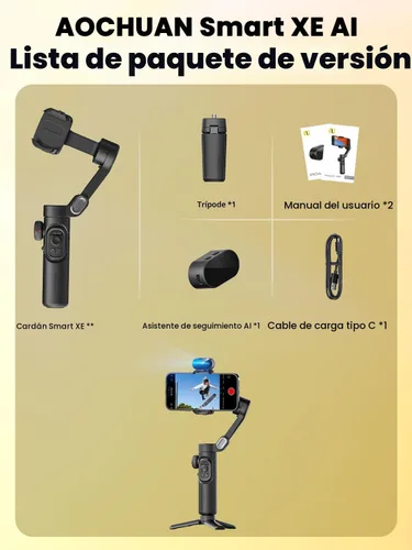 Vista 7 de AOCHUAN Versión XE AI, estabilizador gimbal para smartphone, seguimiento de IA sin aplicación, control de gestos, gimbal Inception de 360°