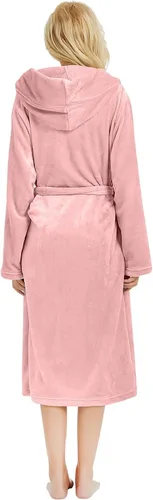 Vista 53 de HEARTNICE Bata de forro polar con capucha para mujer, bata de baño suave para mujer, bonito abrigo largo para casa