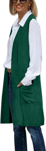 Vista 4 de GeGekoko Long Vest for Women Sleeveless Lightweight Open Front Cardigans Ribbed Knit Outwear with Pockets
